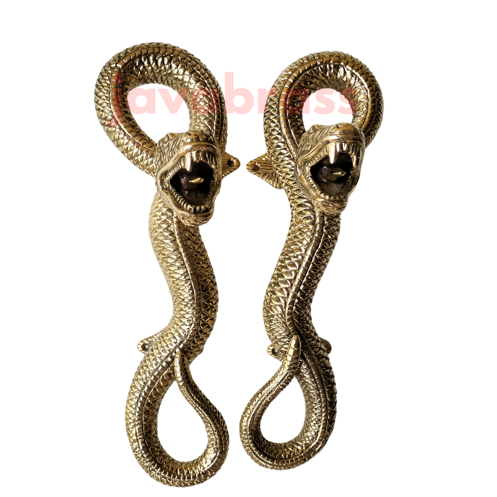 Pair 13″ inch Amazing Python Curly body Old Style Snake Door Pull Handles face fixing made real brass 35cm