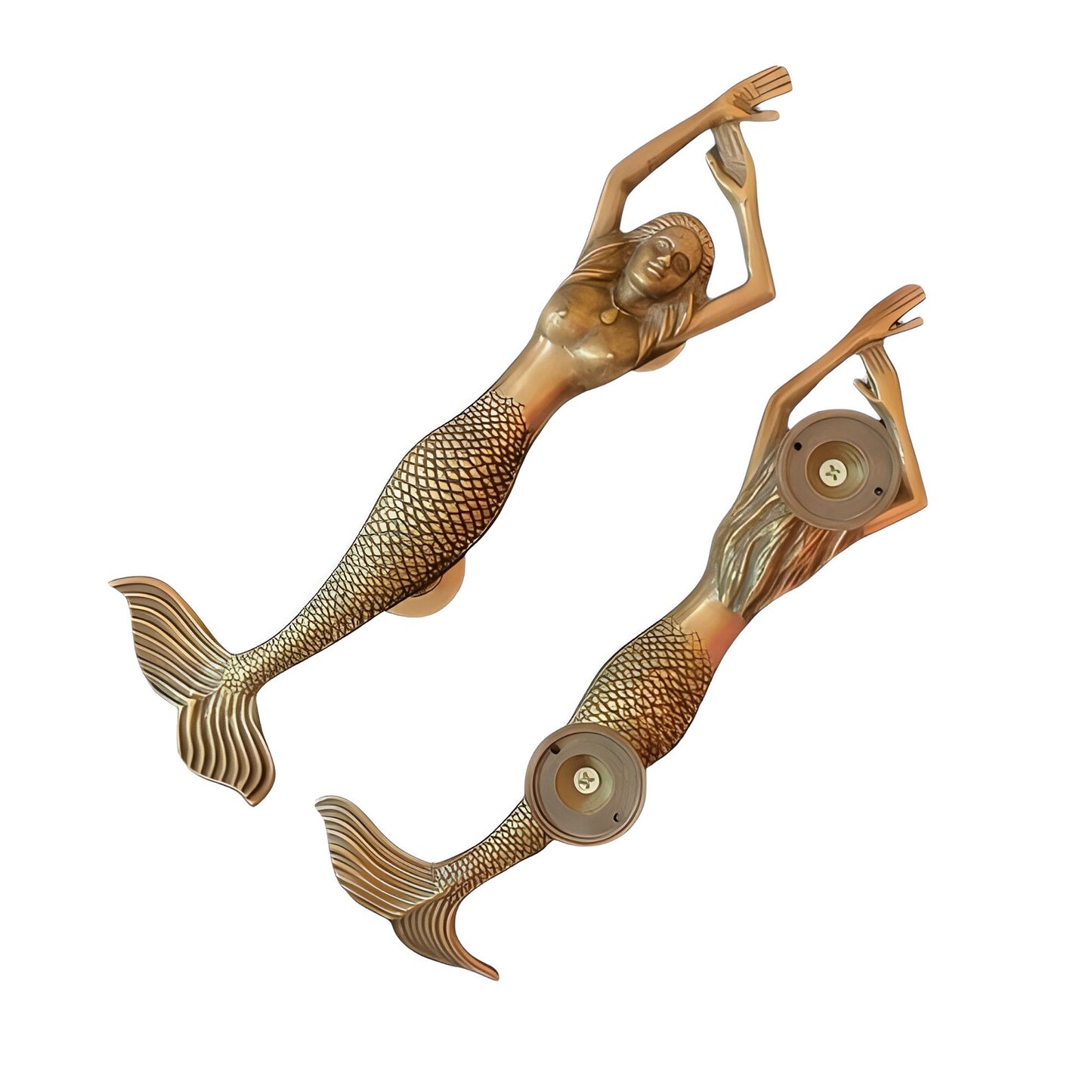 RARE 15.35" inches Pair Antique Mermaid Brass Door Pull, Barn Door Handle / Main Entry Door Handle With Express Shiping