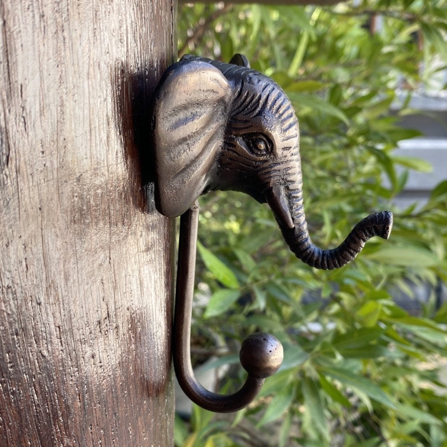 Lot of 2 pieces ANTIQUE ELEPHANT HOOK Hanger Solid Brass Vintage Hook Hat Coat Strong Wall Mount