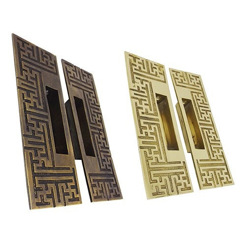 2 pcs Solid Brass Chinese Carved Pull Sliding Door Cabinet Brass Knob Handle | Sliding door handle | sliding door pull | Brass door pull