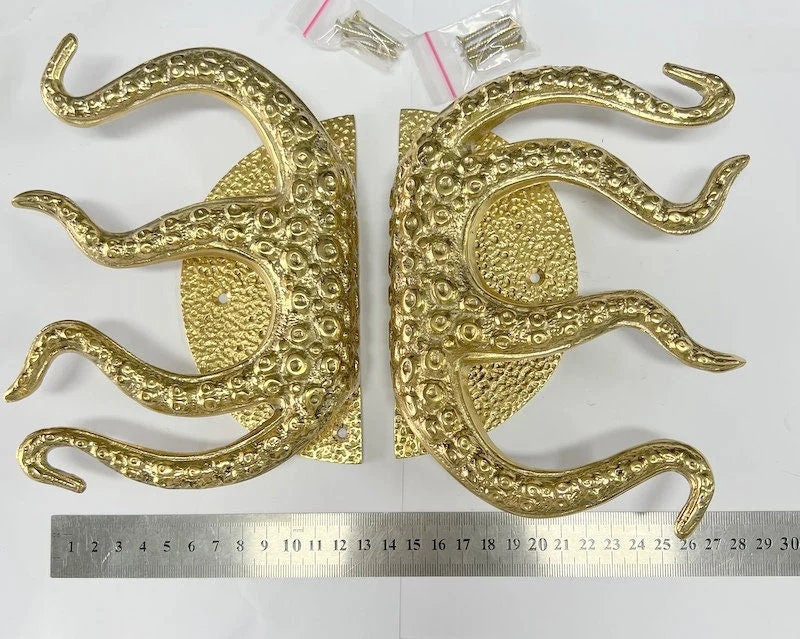 11" inches 1Pair OCTOPUS Solid Brass Main Entry Door Handle Hardware Cabinet Brass Door Handle