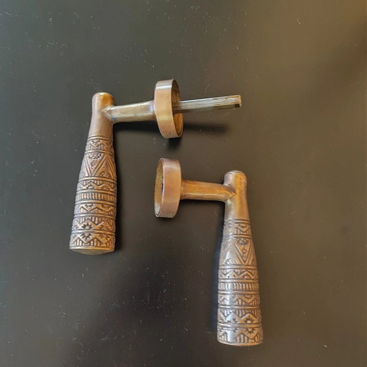 Pair of Crank egypt carved vintage antique brass door handle | brass door pull