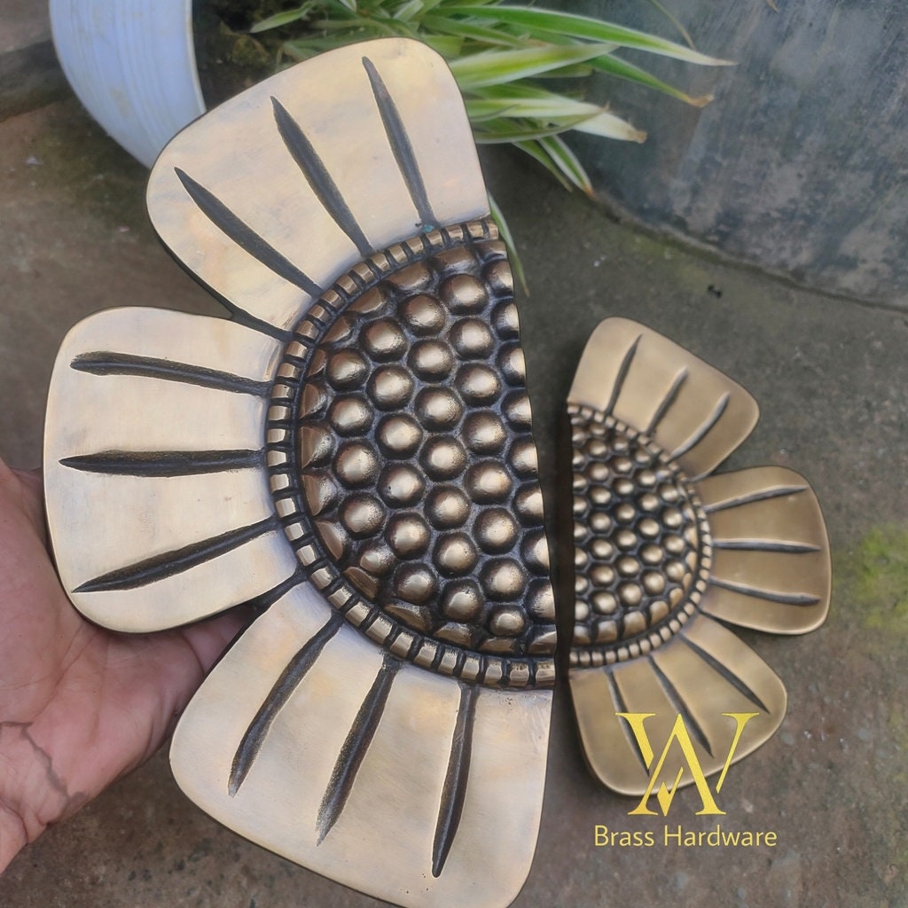 28cm Pair Set Vintage Sun Flower Motive Brass Door Handle - Brass Dool Pull - Big Door Pull