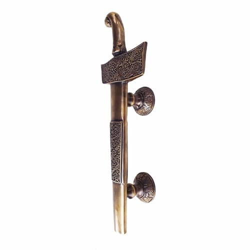 15" inches Set 2 pcs Vintage Old KERIS CARVED JAVA Dagger Weapon Entry Door Handle Hardware Cabinet Solid Brass Door Handle