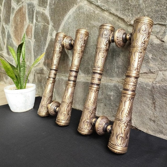 43cm 2Pair Main Entry Carved GADA door pull handle for front door solid Brass | Brass door pull | brass door handle