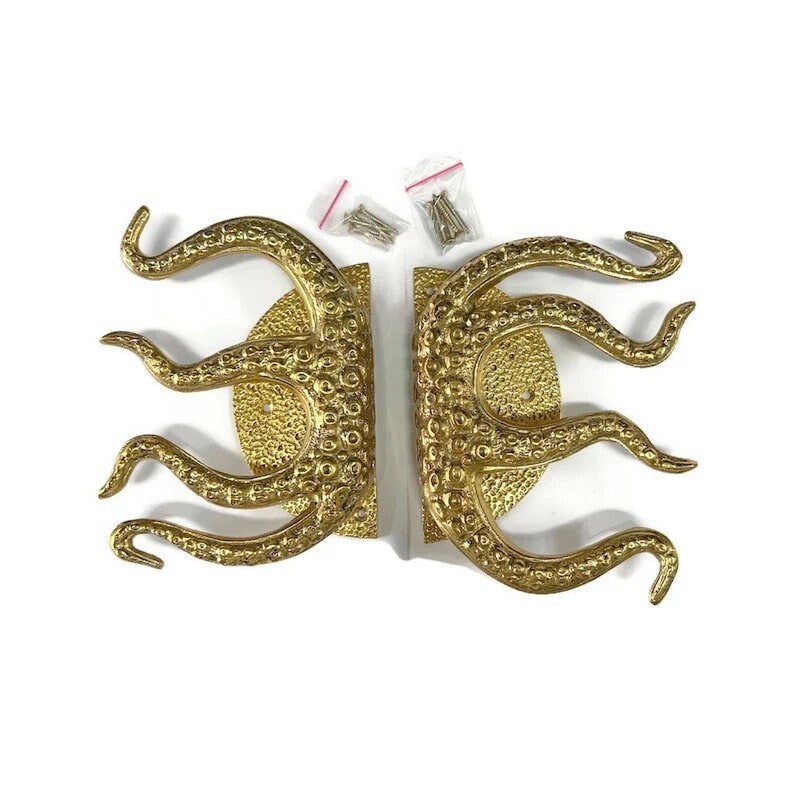 11" inches Pair Set OCTOPUS Solid Brass Main Entry Door Handle Hardware Cabinet Brass Door Handle