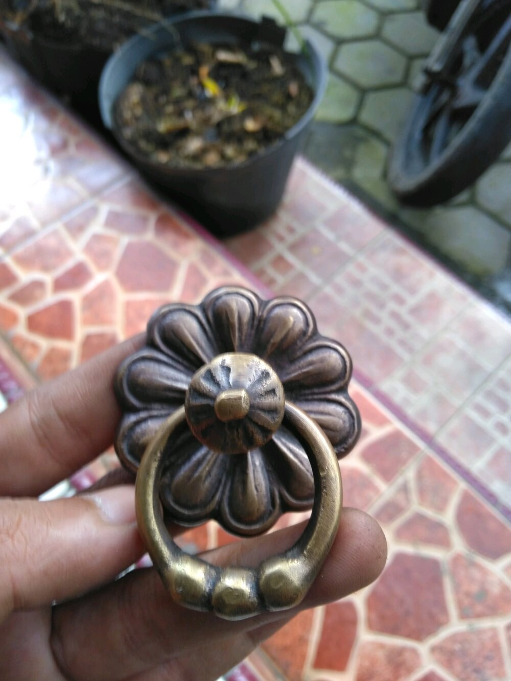 2.16" Inches 2 pcs Vintage Flowers Antique Brass Door Pull Round Pull Handle KNOB GBY 083