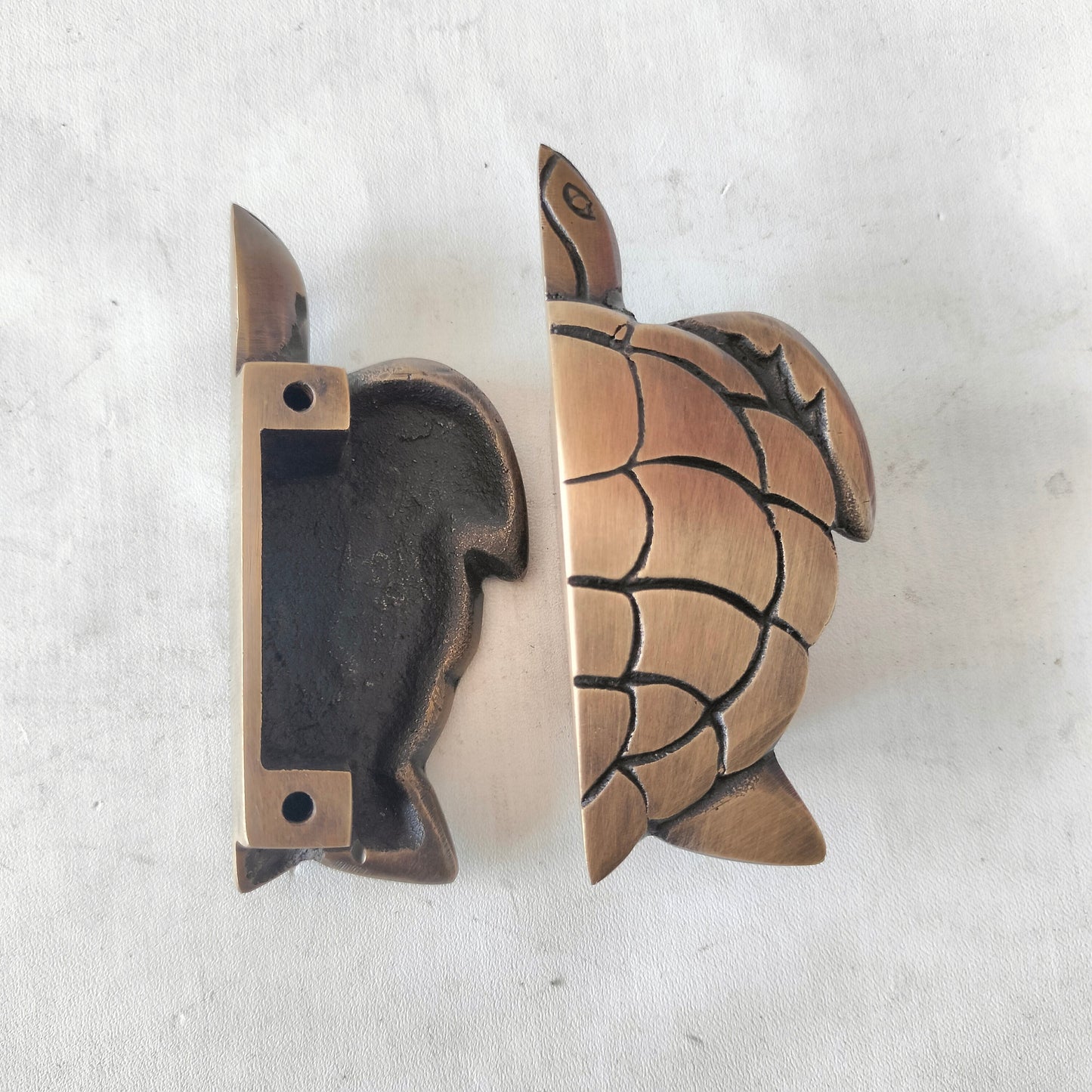 Pair Antique Turtle Brass Kitchen Cabinet Grab pulls Door Handle Turtle Style heavy Solid Brass Box Pulls
