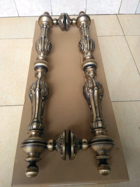26" inches Pair Main Entry Vintage Carved Brass Door Handle - Brass Dool Pull - Big Door Pull