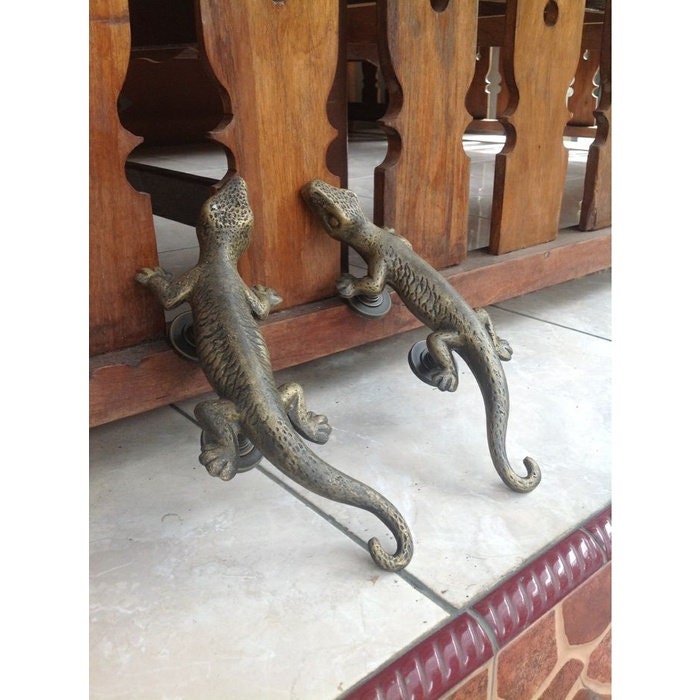 28cm Pair Antique Gecko Main Entry Brass Door handle | Brass door pull With Express Shiping
