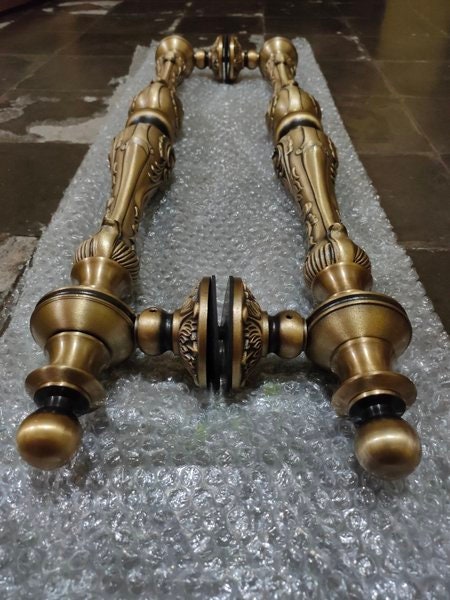 31.49" inches Pair / 2pcs Set Vintage Carved Brass Door Handle - Brass Dool Pull - Big Door Pull With Express Shiping