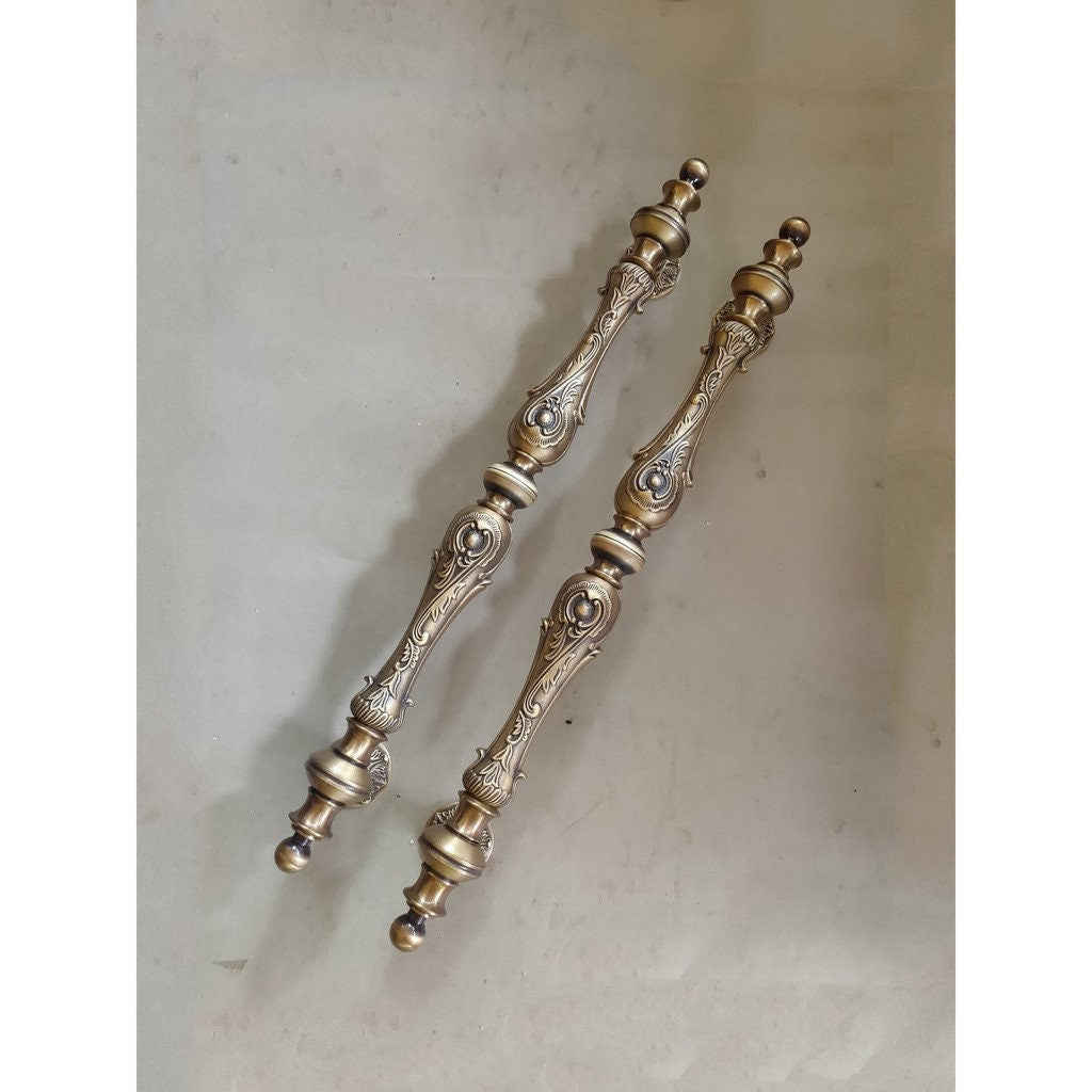 31.49" inches Pair / 2pcs Set Vintage Carved Brass Door Handle - Brass Dool Pull - Big Door Pull With Express Shiping