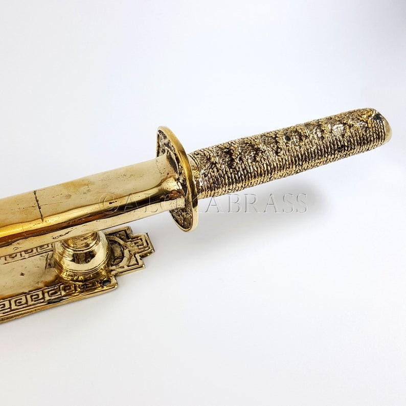 50cm 20" Pair Samurai Sword shape rustic cast Brass heavy Polished Door Pull Handle Grab Old Style | Brass door handle