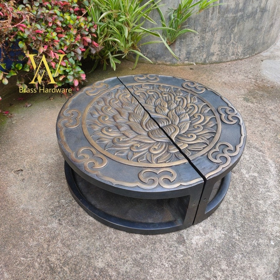 Set 2Pair / 4pcs Vintage Lotus Flowers Main Entry Brass Door Handle - Brass Dool Pull - Big Door Pull With Express shiping