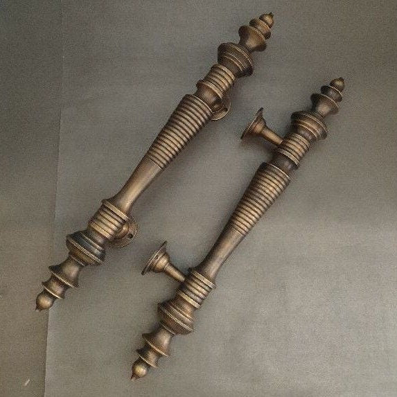 Pair Solid Brass Minaret Handle Classic Front Door Handle Pulls | Entry Front Door Brass Handle Pulls
