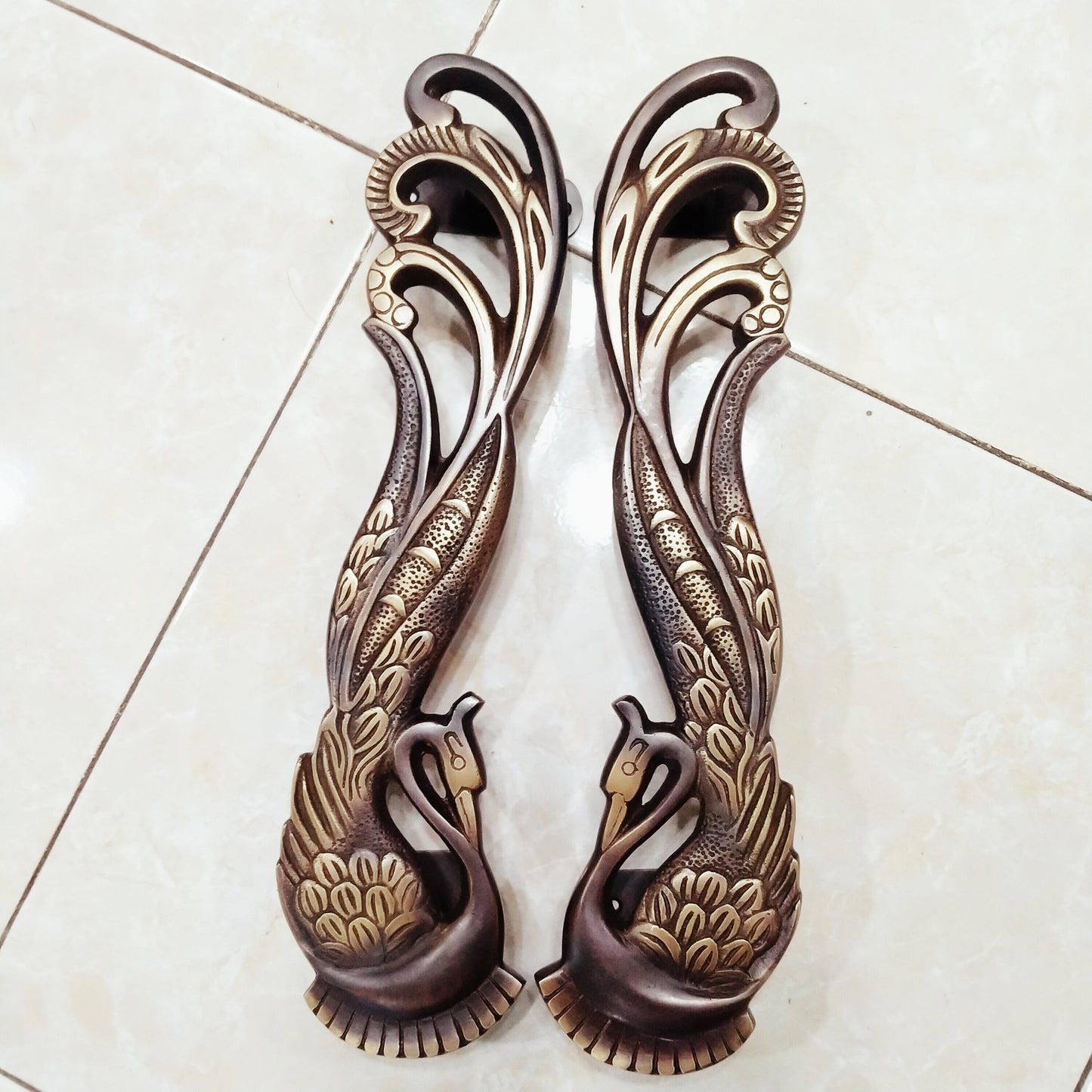 Pair Main Entry Vintage Peachock Solid Brass Door Handle | Vintage Solid Brass door pull with Express Shiping