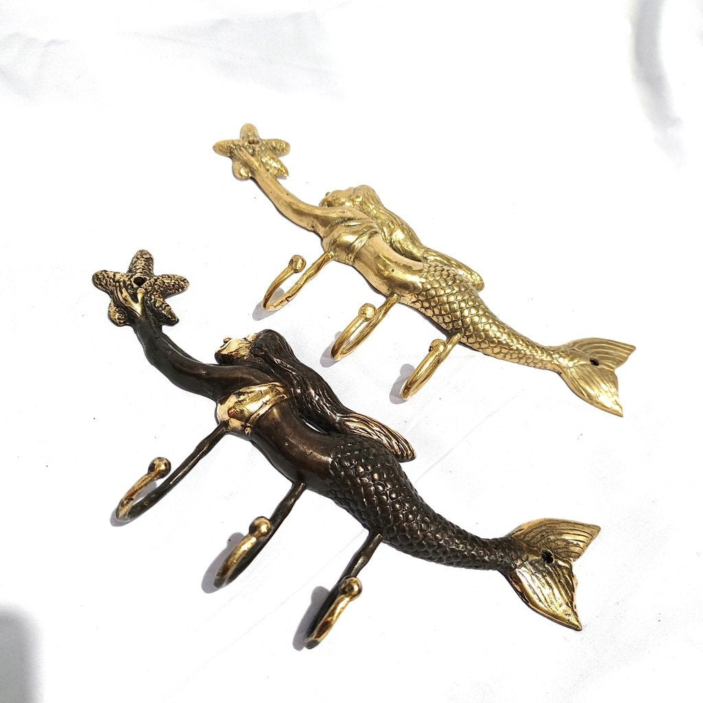 Vintage Mermaid Brass Hook Antique Gold Brass Hook