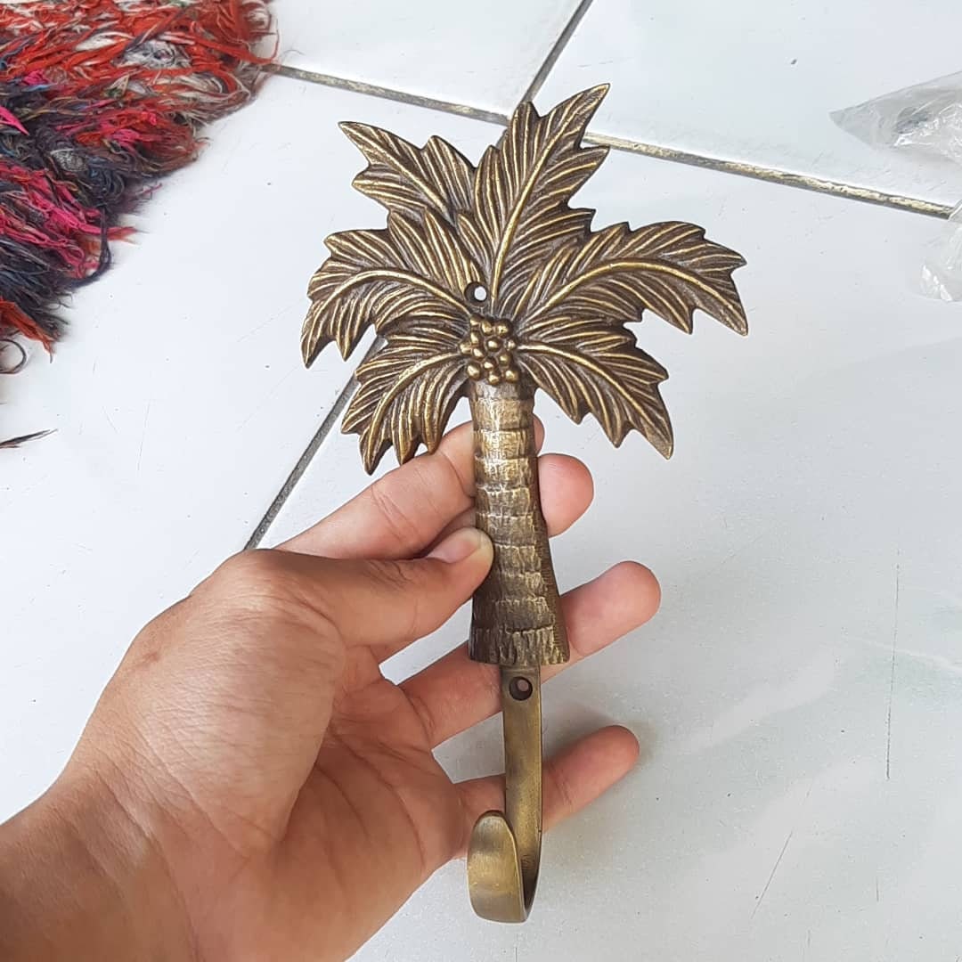 ANTIQUE COCONUT TREE Hook Hanger Solid Brass Vintage Hook Hat Coat Strong Wall Mount