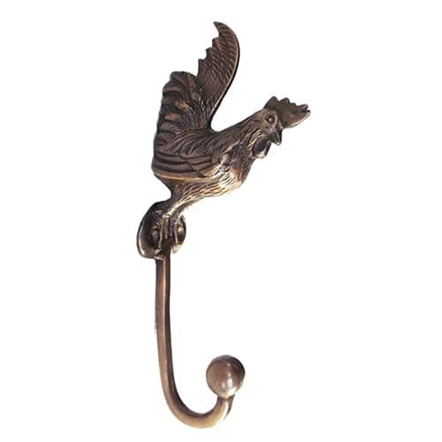ANTIQUE ROOSTER HOOK Hanger Solid Brass Vintage Hook Hat Coat Strong Wall Mount