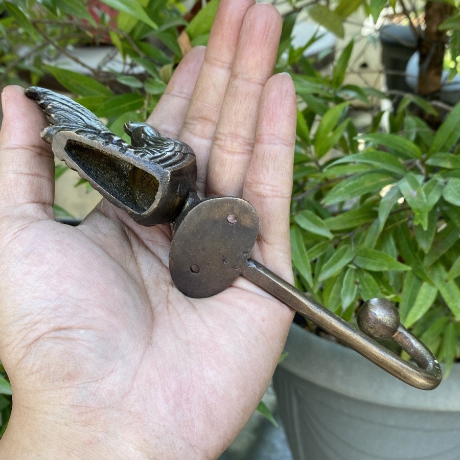 ANTIQUE ROOSTER HOOK Hanger Solid Brass Vintage Hook Hat Coat Strong Wall Mount