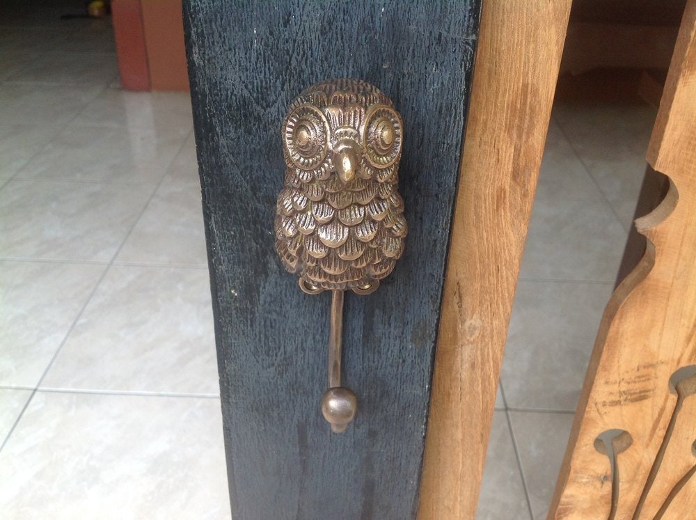 ANTIQUE OWL HOOK Hanger Solid Brass Vintage Hook Hat Coat Strong Wall Mount