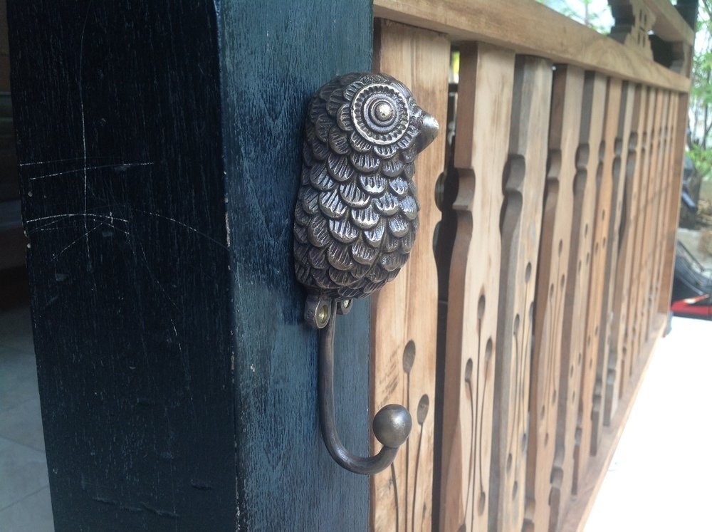 ANTIQUE OWL HOOK Hanger Solid Brass Vintage Hook Hat Coat Strong Wall Mount