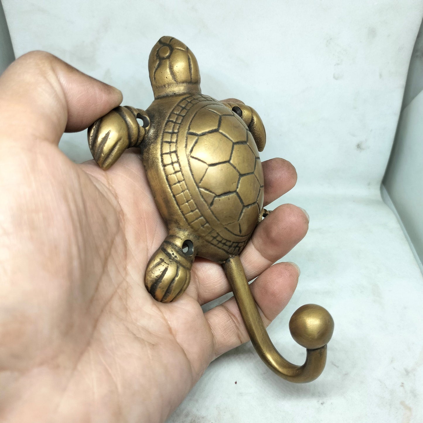 2pcs ANTIQUE Beautifull Big Turtle Motif HOOK Hanger Solid Brass Vintage Hook Hat Coat Strong Wall Mount