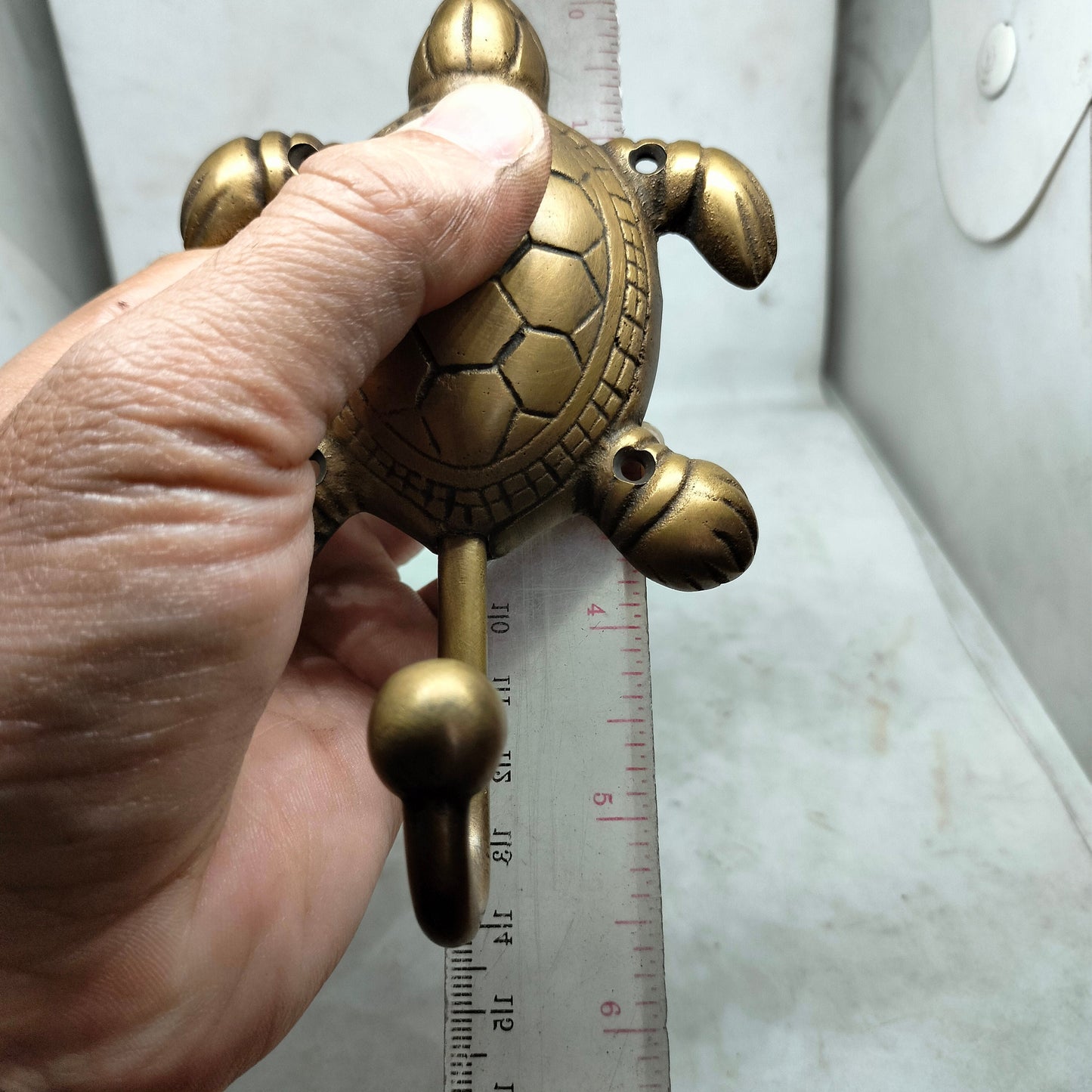 2pcs ANTIQUE Beautifull Big Turtle Motif HOOK Hanger Solid Brass Vintage Hook Hat Coat Strong Wall Mount