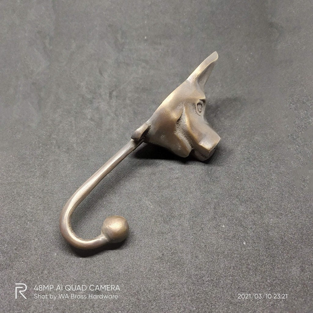 Lot of 2pieces 14cm ANTIQUE PIG Head hook Hanger Solid Brass Vintage Hook Hat Coat Strong Wall Mount
