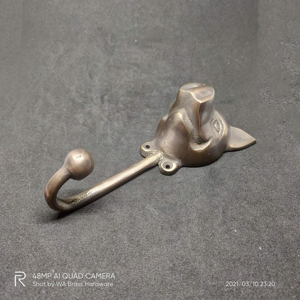 Lot of 2pieces 14cm ANTIQUE PIG Head hook Hanger Solid Brass Vintage Hook Hat Coat Strong Wall Mount