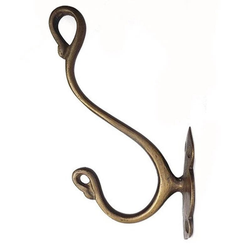 5.77" Lot of 2pieces Cool double hook Wall Coat Hat Hook Strong Wall Mount Hanger Antique Solid Brass