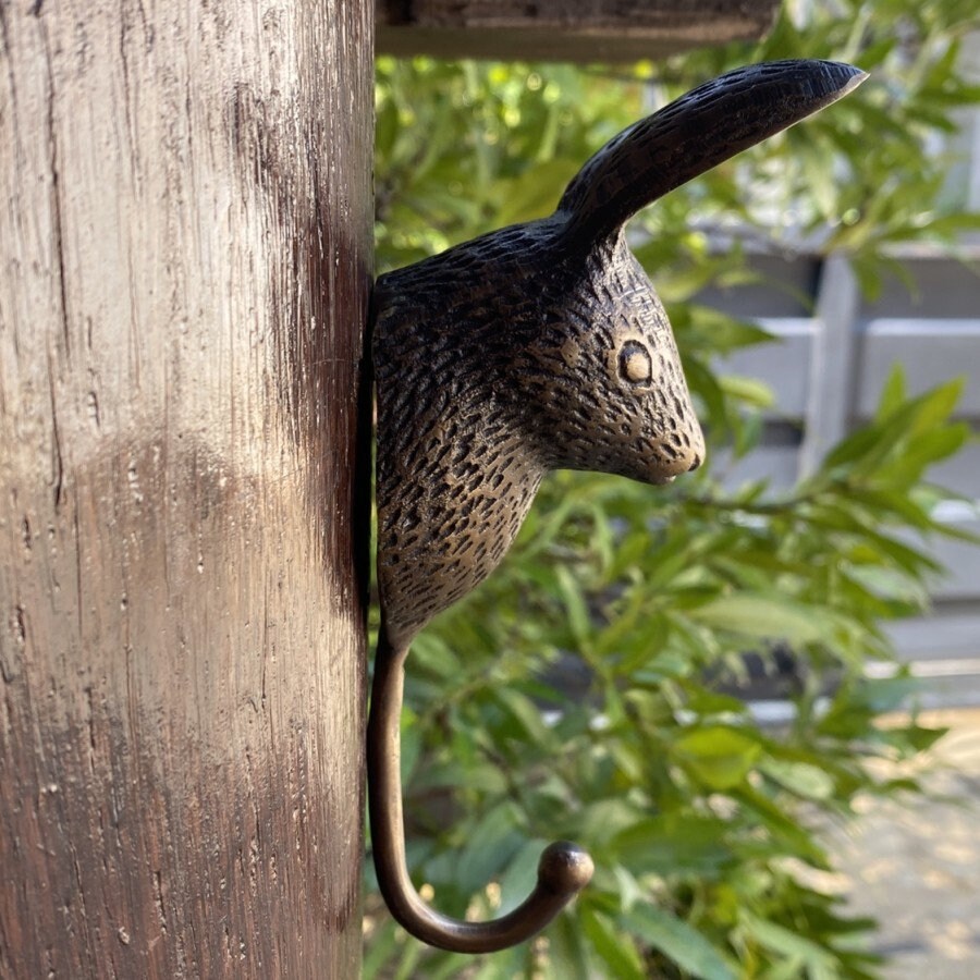 Lot of 2pieces 15cm ANTIQUE RABBIT Head hook Hanger Solid Brass Vintage Hook Hat Coat Strong Wall Mount