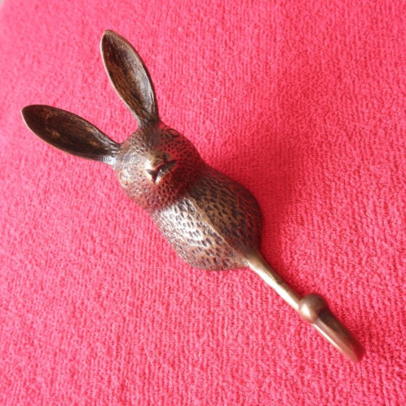 Lot of 2pieces 15cm ANTIQUE RABBIT Head hook Hanger Solid Brass Vintage Hook Hat Coat Strong Wall Mount