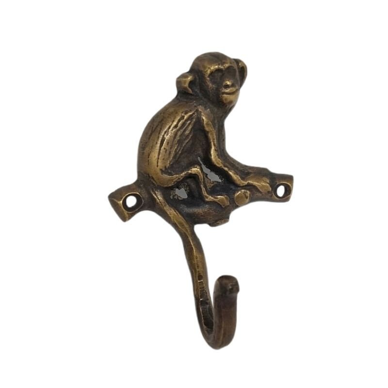 Lot of 4 pieces ANTIQUE small Monkey hook Hanger Solid Brass Vintage Hook Hat Coat Strong Wall Mount