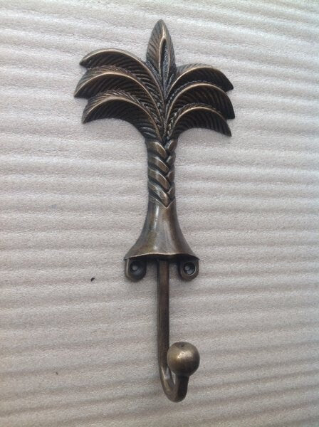 Lot Of 2Pcs ANTIQUE PALM HOOK Hanger Solid Brass Vintage Hook Hat Coat Strong Wall Mount