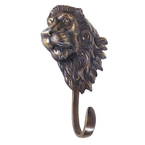 Lot Of 2Pcs ANTIQUE LION Motif HOOK Hanger Solid Brass Vintage Hook Hat Coat Strong Wall Mount