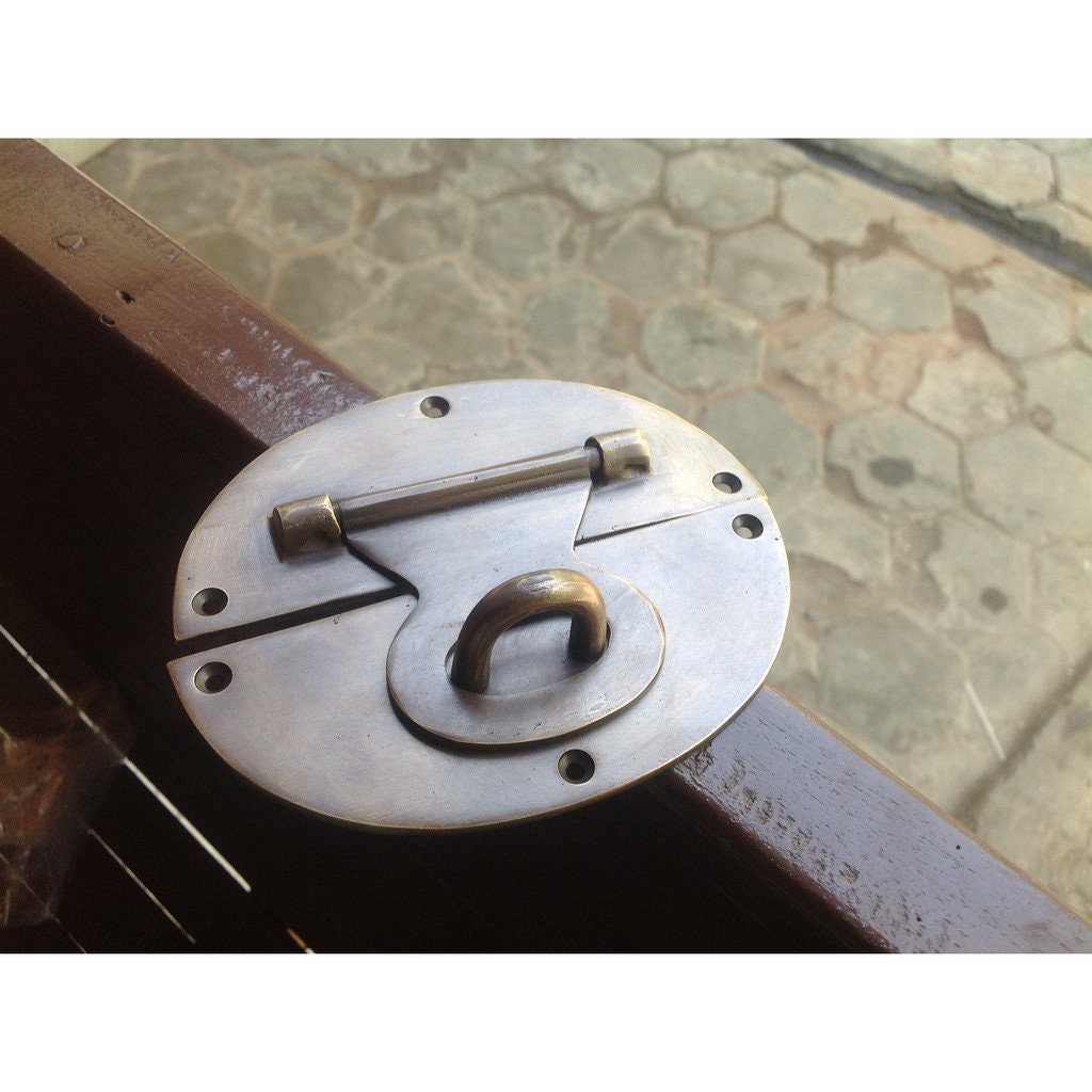 4.72" Solid Brass Retro Oval Latch With Ring Pull Western Door Latch Lock