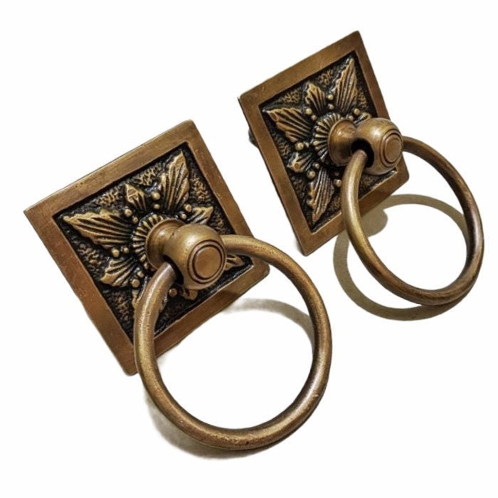 2.75 Inches Lot of 2 pcs Vintage Square Brass Antique Cabinet Handle Knob pulls Brass door pull GBY 026