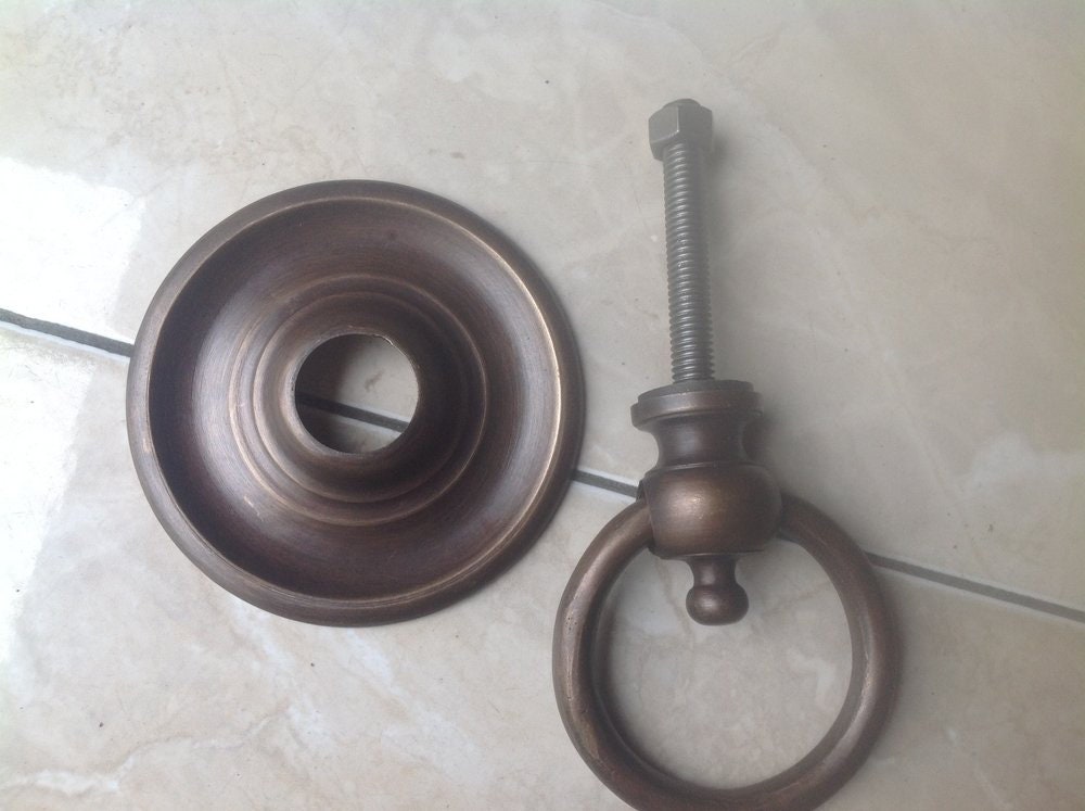 4" inches 1 pairs / 2 pcs Vintage Big Round smooth Plate Brass Antique Cabinet Handle Knob pulls GBY 066
