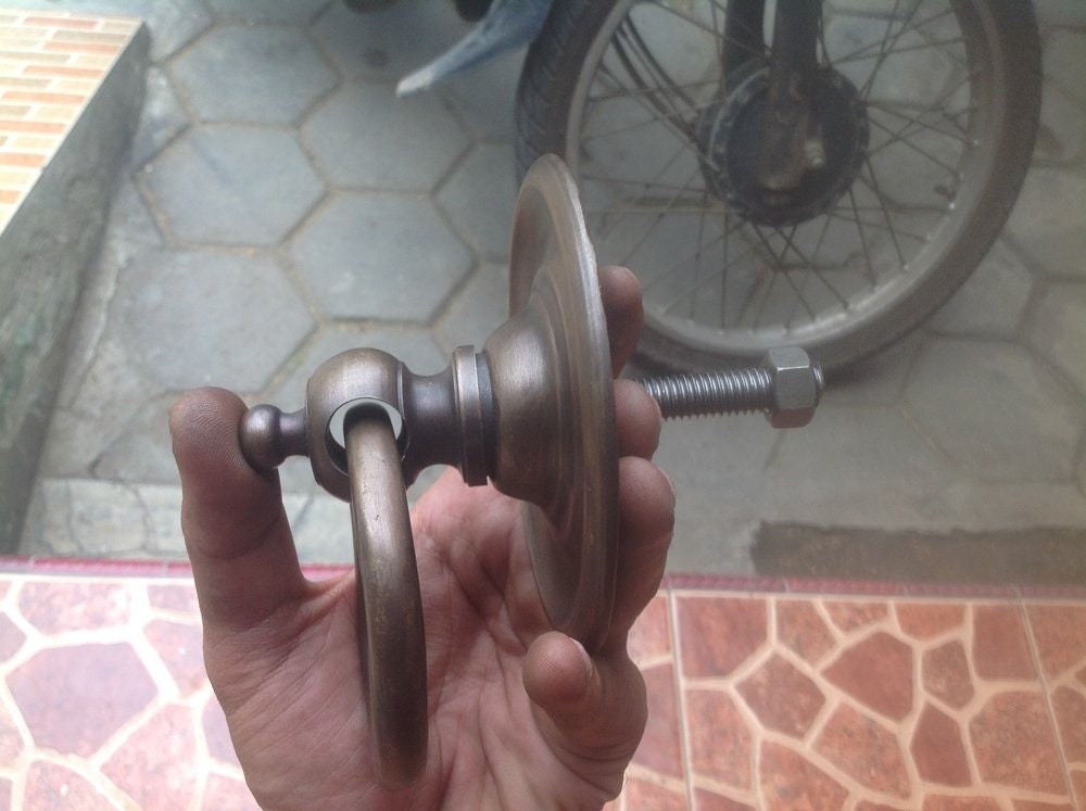 4" inches 1 pairs / 2 pcs Vintage Big Round smooth Plate Brass Antique Cabinet Handle Knob pulls GBY 066
