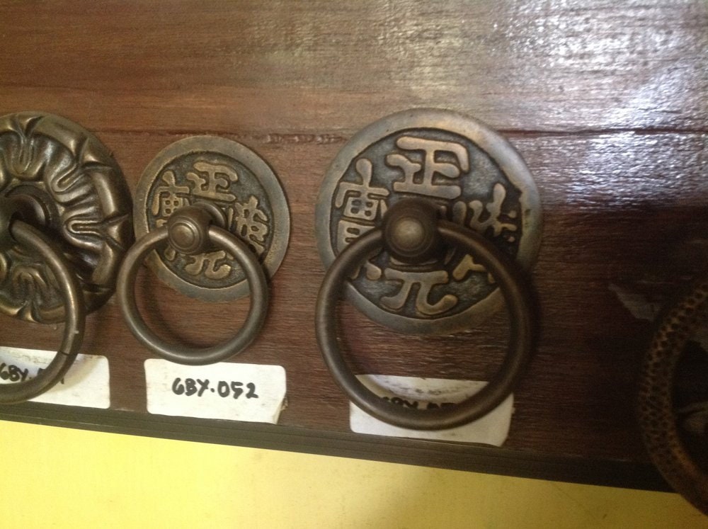 4.33" Inches 2 pcs Vintage Chinese Antique Cabinet Door Drawer Round Pull Handle KNOB GBY 054