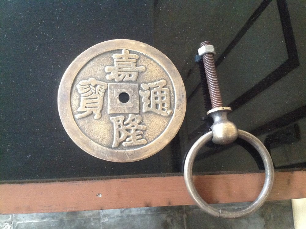 4.33" Inches 2 pcs Vintage Chinese Antique Cabinet Door Drawer Round Pull Handle KNOB GBY 054