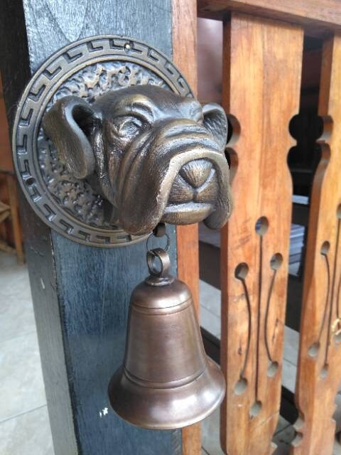 Vintage Antique Buldog Animal Head Brass DoorBell - Head Buldog Brass Doorbell With Express Shiping