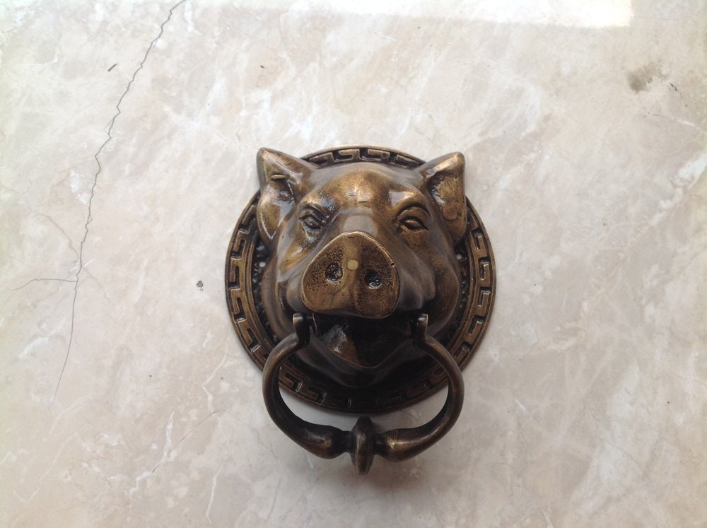 8.07" inches Vintage Antique Pig Animal Head Brass Door Knocker With Express Shiping