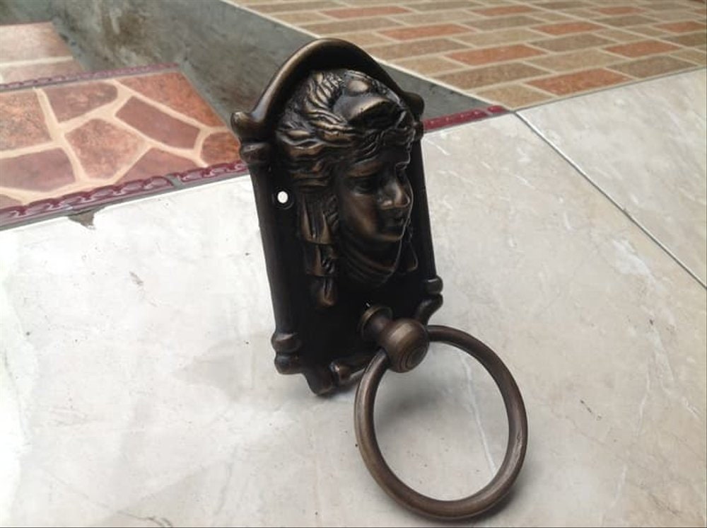 6.50" in Antique Solid Brass Roman Head Door Knocker KET012 | Brass door banger | brass door knocker