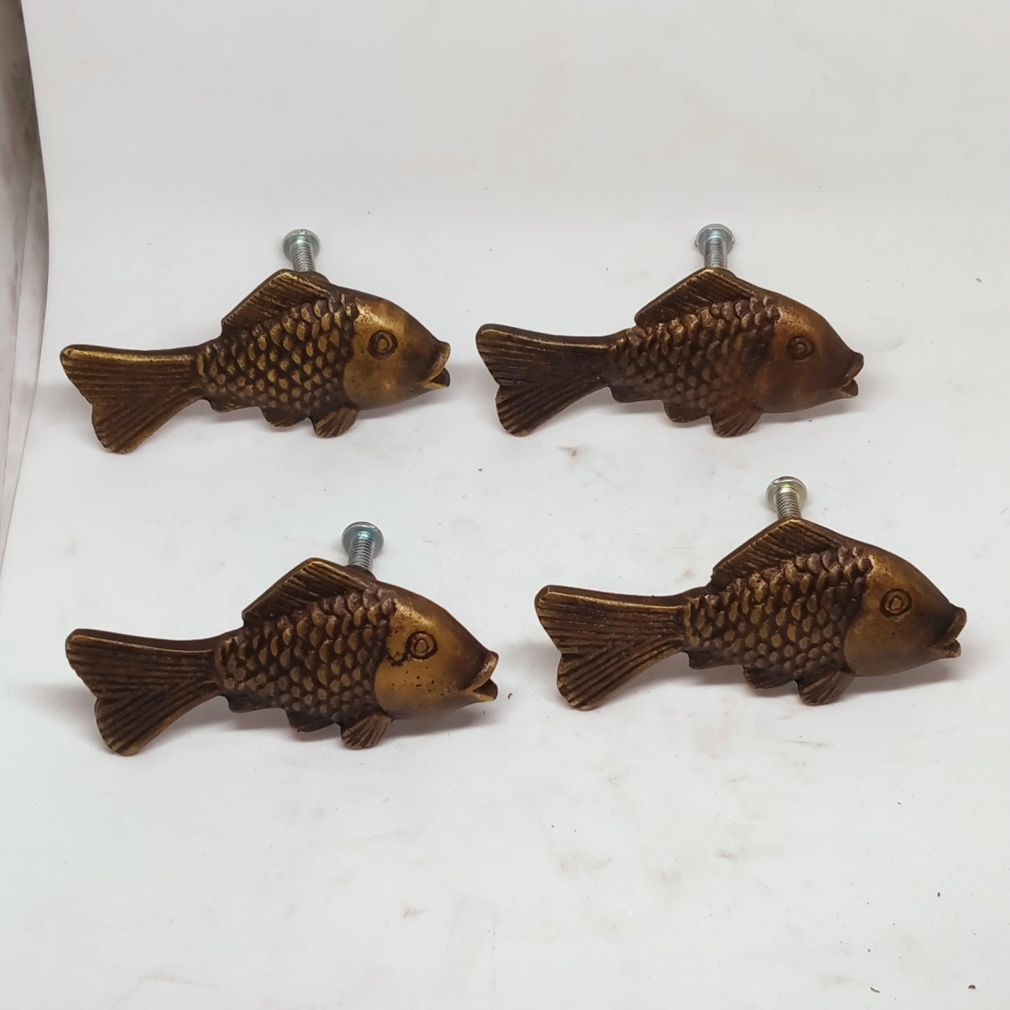 Lot of 4 Pieces - Cute Small Fish Vintage Door Pull - Antique Solid Brass Drawer pulls - Brass cabinet pul