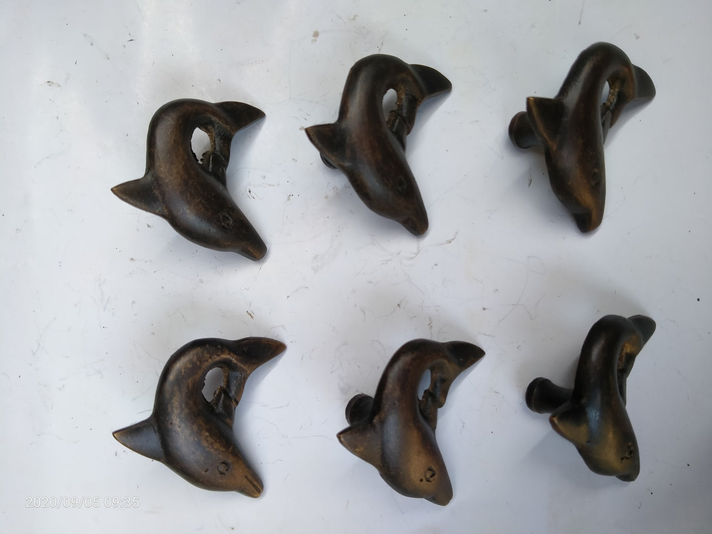 Lot of 6 pcs Vintage DOLPHIN Cabinet ANTIQUE Pull KNOB Drawer