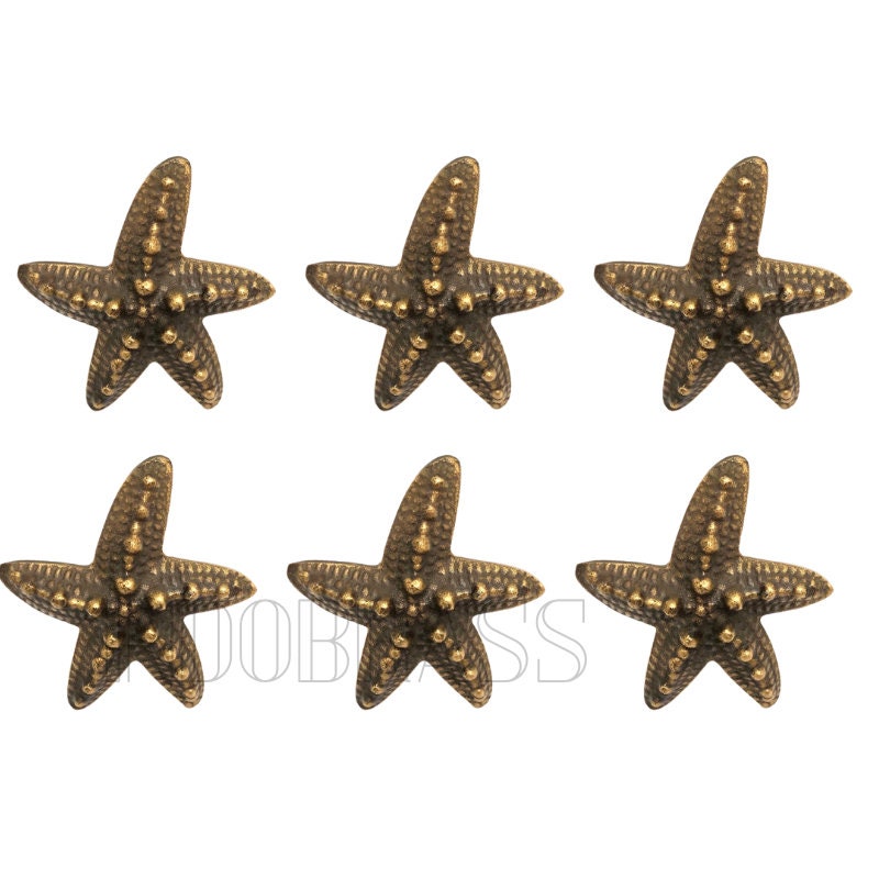 Lot of 6 pcs Vintage Solid Brass STARFISH Antique Cabinet Brass KNOB Drawer Pulls