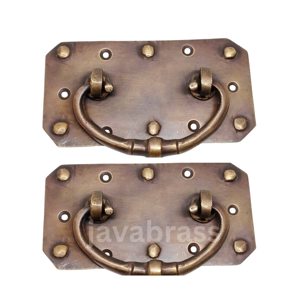 Lot of 2 pieces Solid Brass Antique Style Large Strong Chest Cabinet Handle, Trunk Handle, Gate Handle, Kitchen Drawer Pull