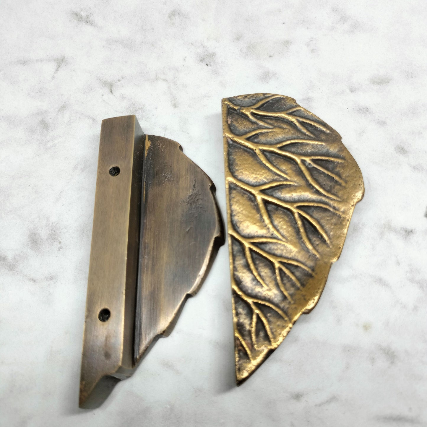 Pair Solid Brass Antique Leaf Style Cabinet Handle, Trunk Handle, Gate Handle, Kitchen Drawer Pull